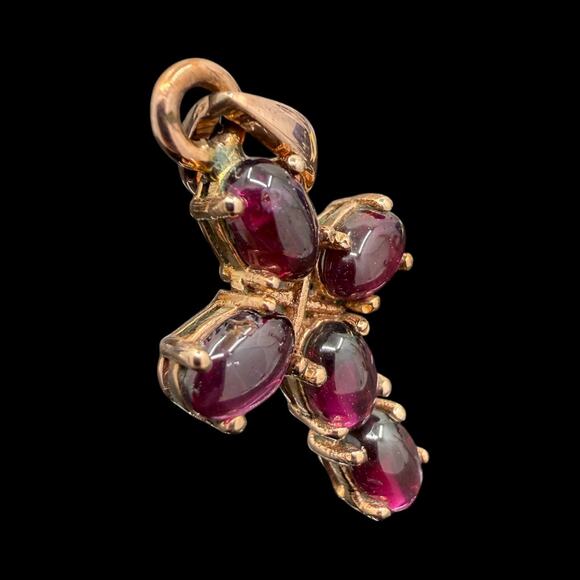 Natural Rhodolite Garnet Copper Cross Pendant Handmade Chain Sold Separately - Picture 2 of 5